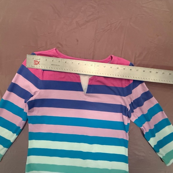 NWOT Talbots Women’s Striped Multicolor 3/4 Sleeve Split Neck Top Size Medium - Picture 5 of 8